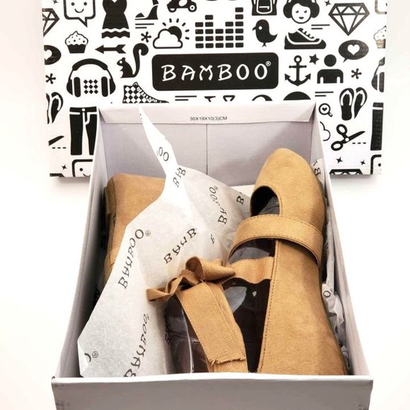 NEW Bamboo Women's Flats Chantel Tan Suede with Ankle Tie Foot Buckle - Picture 11 of 15